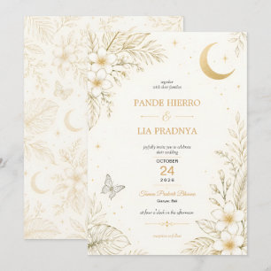 Gold Tropical Floral Wedding Invitation