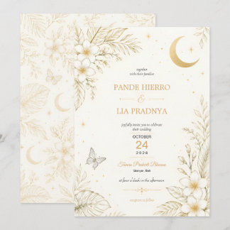 Gold Tropical Floral Wedding Invitation