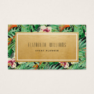 Gold Tropical Flowers Event Planner Business Card