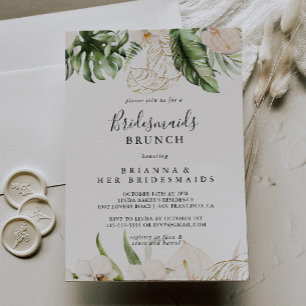 Gold Tropical Foliage Bridesmaids Brunch Shower Invitation