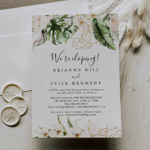Gold Tropical Foliage Floral Elopement Reception  Invitation