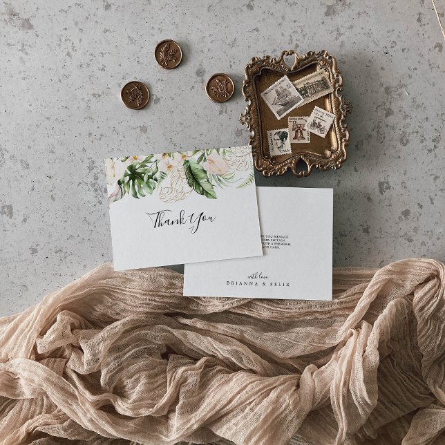 Gold Tropical Foliage Floral Flat Wedding  Thank You Card (Creator Uploaded)