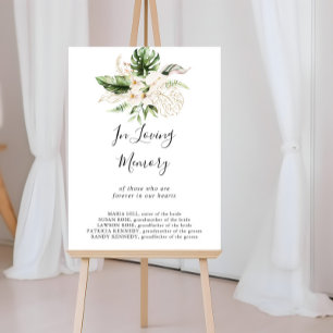 Gold Tropical Foliage Floral In Loving Memory Sign