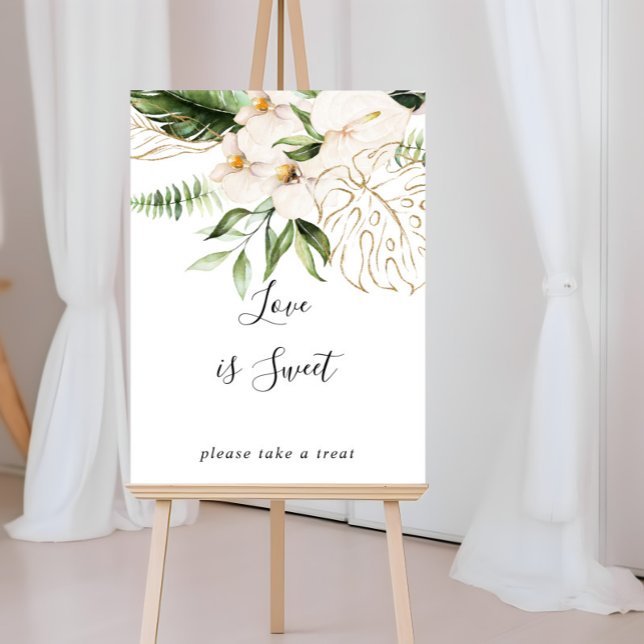 Gold Tropical Foliage Floral Love Is Sweet Sign (Creator Uploaded)