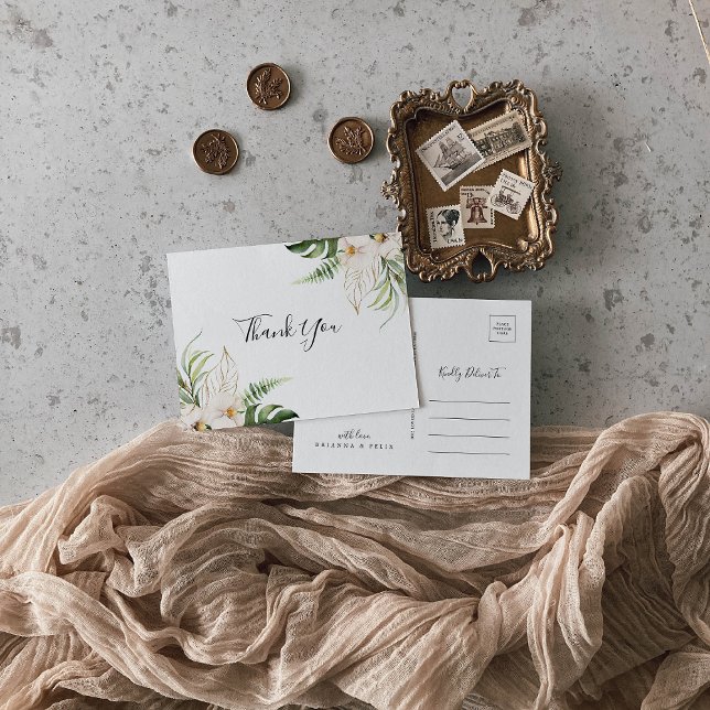 Gold Tropical Foliage Floral Thank You Postcard (Creator Uploaded)