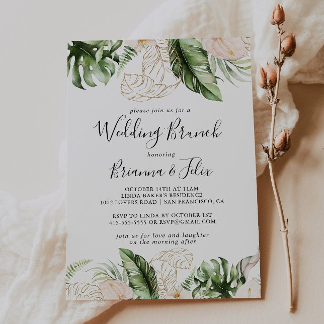 Gold Tropical Foliage Floral Wedding Brunch  Invitation (Creator Uploaded)
