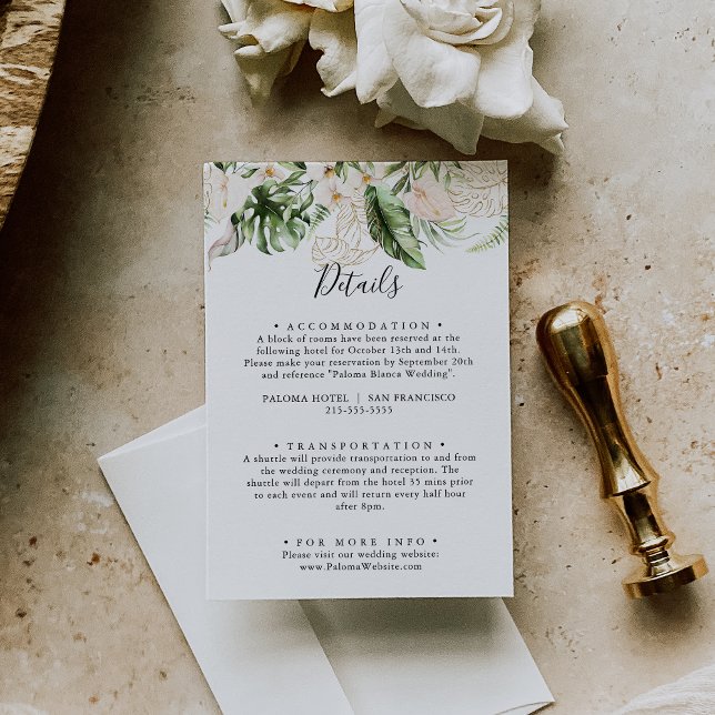 Gold Tropical Foliage Floral Wedding Details  Enclosure Card (Creator Uploaded)