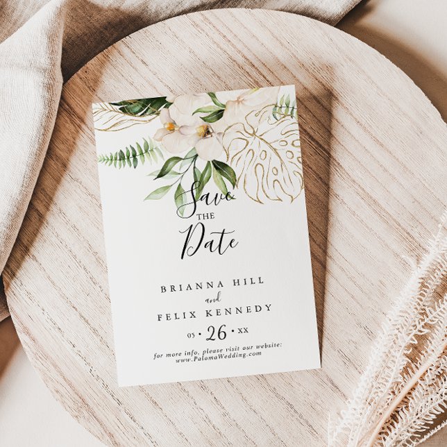 Gold Tropical Foliage Floral Wedding  Save The Date (Creator Uploaded)