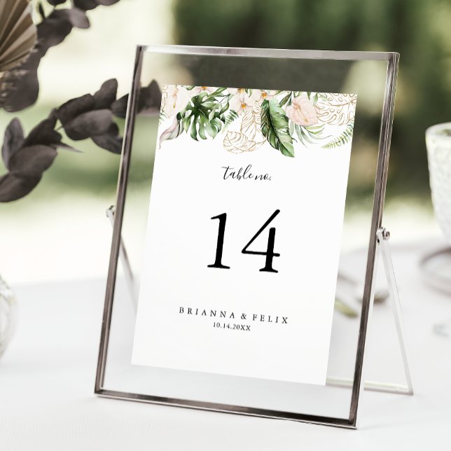 Gold Tropical Foliage Floral Wedding  Table Number (Creator Uploaded)
