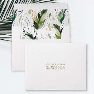 Gold Tropical Foliage Pre-Printed Address RSVP Envelope