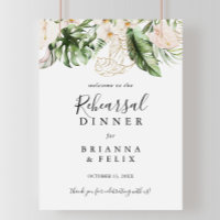 Gold Tropical Foliage Rehearsal Dinner Welcome 