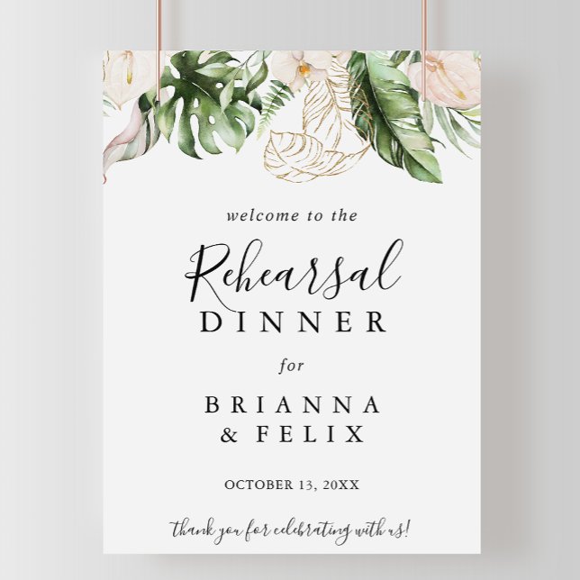 Gold Tropical Foliage Rehearsal Dinner Welcome  Poster (Creator Uploaded)