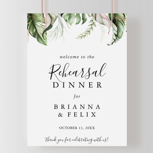 Gold Tropical Green Rehearsal Dinner Welcome Sign (Creator Uploaded)