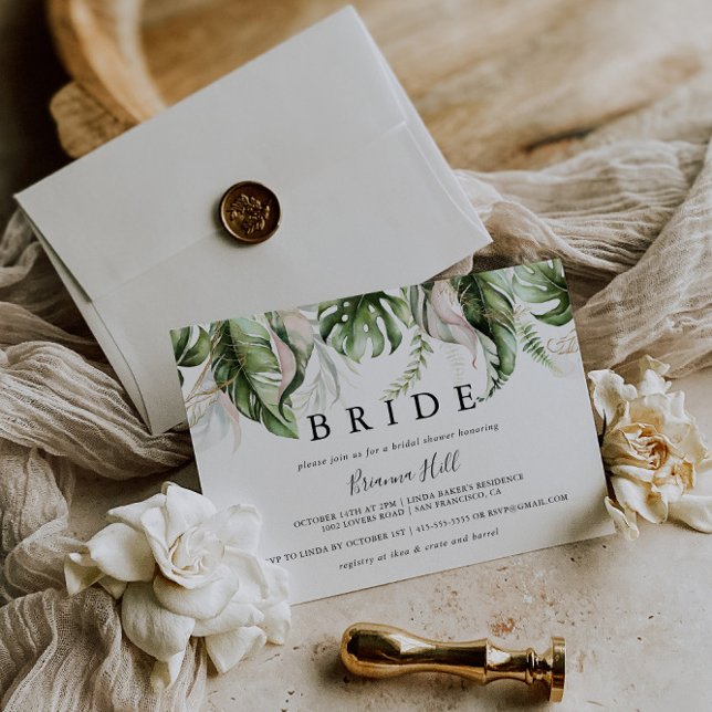 Gold Tropical Greenery Bride Bridal Shower Invitation (Creator Uploaded)