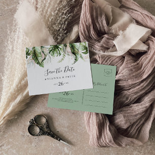 Gold Tropical Greenery Horizontal Save the Date Postcard