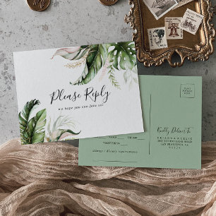 Gold Tropical Greenery Menu Choice RSVP Postcard