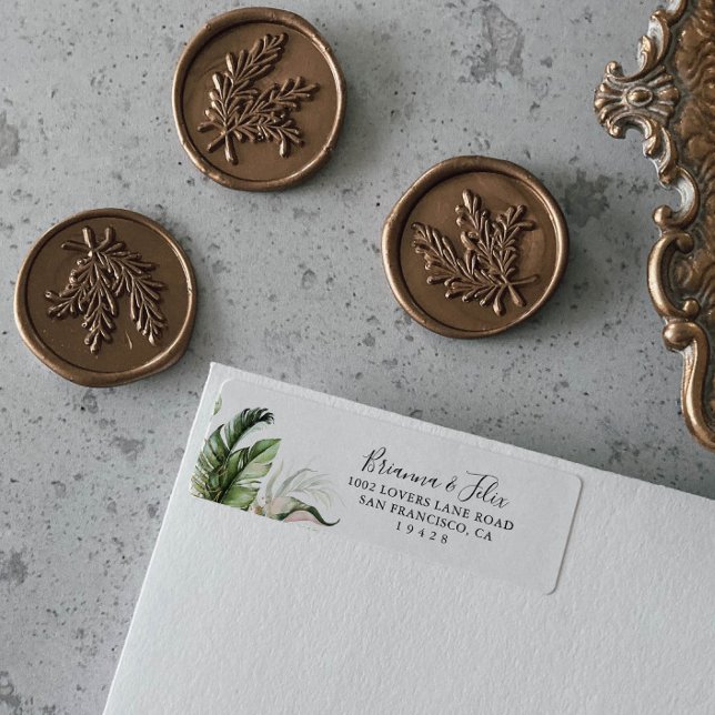 Gold Tropical Greenery Return Address Label (Creator Uploaded)