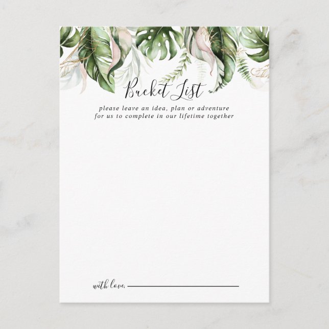 Gold Tropical Greenery Wedding Bucket List Cards (Front)
