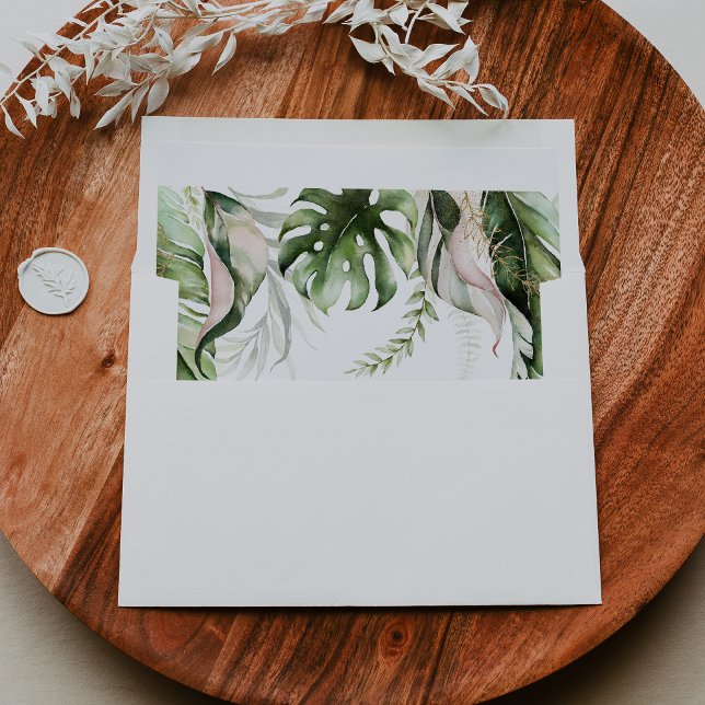 Gold Tropical Greenery Wedding Invitation Envelope (Creator Uploaded)