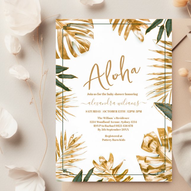 Gold tropical leaves baby shower invitation (Creator Uploaded)