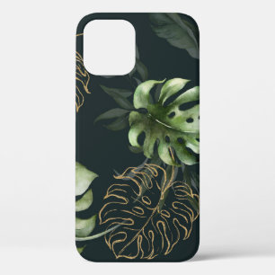Gold Tropical Leaves: Dark Watercolor iPhone 12 Case
