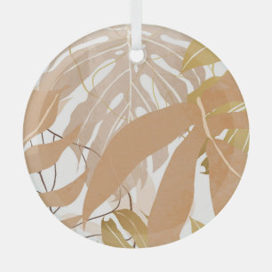 Gold Tropical Leaves: Luxurious Background. Glass Tree Decoration