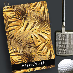 Gold Tropical Leaves Personalized Golf Towel
