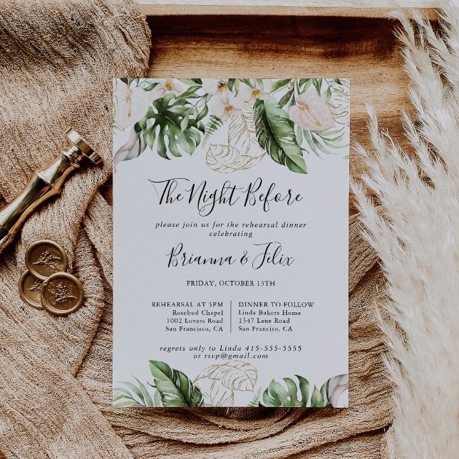 Gold Tropical Night Before Rehearsal Dinner  Invitation (Creator Uploaded)