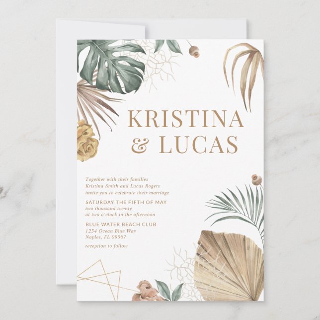 Gold Tropical Oasis Destination Wedding Invitation (Front)