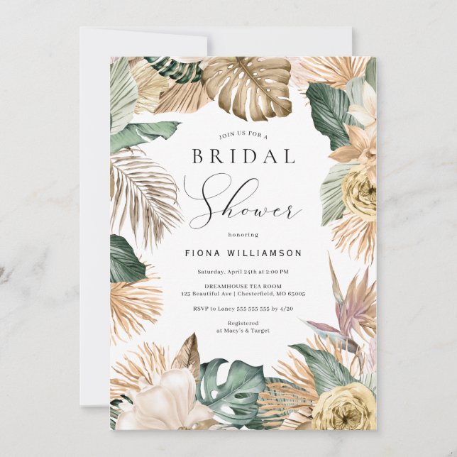 Gold Tropical Palm Beach Bridal Shower  Invitation (Front)