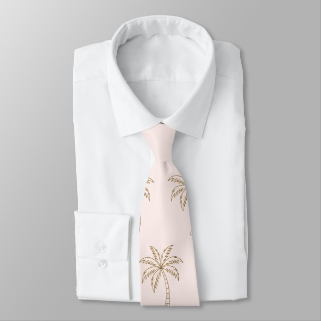 gold Tropical Palm Blush  background Wedding Tie (Tied)
