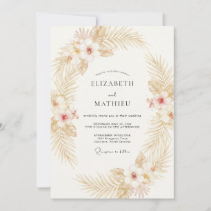 Gold Tropical Palm Eucalyptus Wedding Invitation