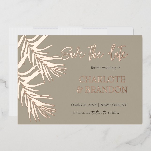 Gold Tropical Palm Leaf Wedding Save The Date     (Envelope)