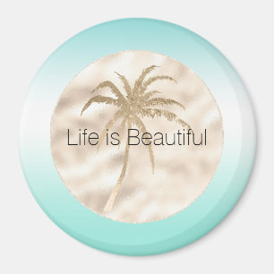 Gold Tropical Palm Tree Mint Aqua Ombre            Magnet