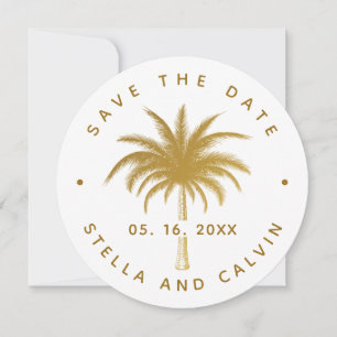 Gold Tropical Palm Tree Photo Wedding Save The Date
