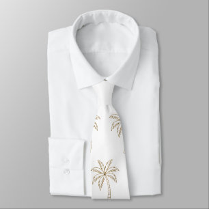 Gold Tropical Palm White background Wedding Tie