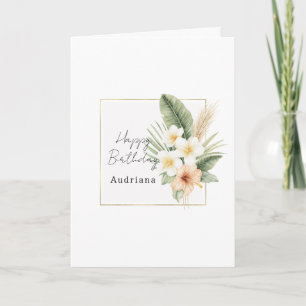 Gold Tropical Peach White Floral Birthday  Card