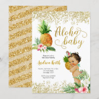 Gold Tropical Pineapple Girl Baby Shower Invitatio