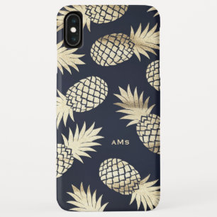 Gold Tropical Pineapples Pattern Blue Monogram Case-Mate iPhone Case