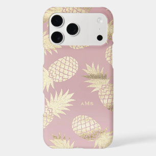 Gold Tropical Pineapples Pattern Pink Monogram