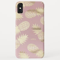 Gold Tropical Pineapples Pattern Pink Monogram