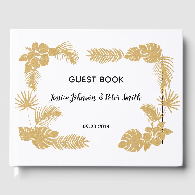 Gold Tropical Wedding Guest Book (Front)