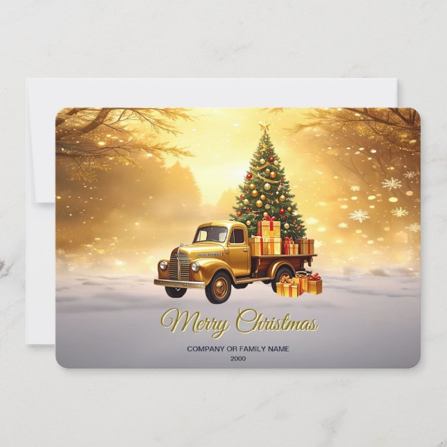 Gold Truck Christmas Tree Holiday Card (Front)