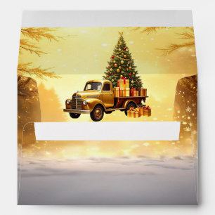 Gold Truck Christmas Tree Holiday Envelope