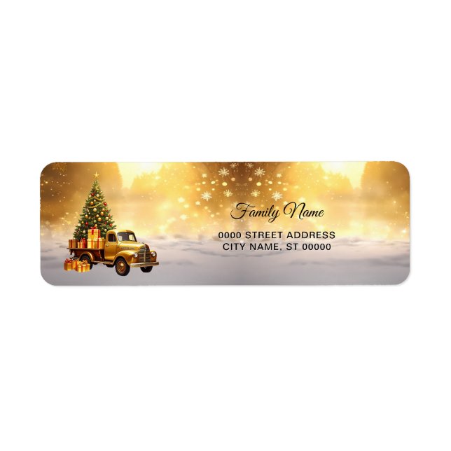 Gold Truck Christmas Tree Return Address Label (Front)