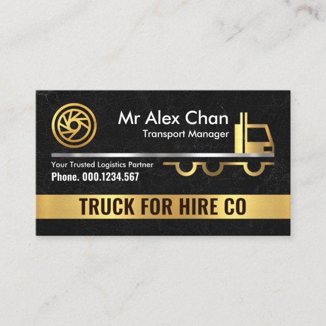 Gold Truck Trailer Marble Grunge Business Card (Front)