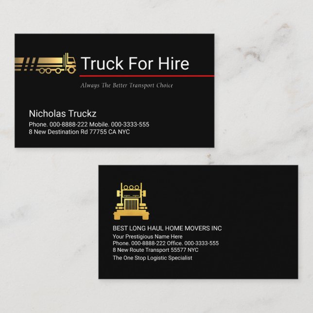 Gold Truck Transport Line Trucking Trucker Business Card (Front/Back)