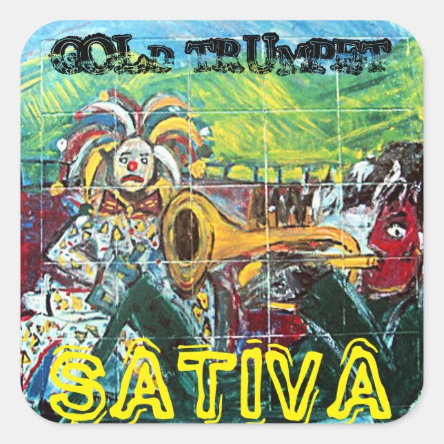 GOLD TRUMPET SATIVA SQUARE STICKER (Front)