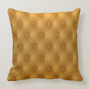 Gold Tufted Leather Look Print Pillow
