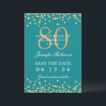 Gold Turquoise 80th Birthday Save the Date Details Invitation<br><div class="desc">Elegant "70th Birthday Party" design with faux glitter confetti & details text. Easy to use and easy to personalise. Order Today!</div>